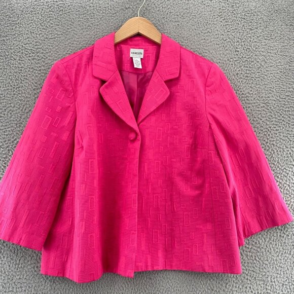 Chico's Jackets & Blazers - Chicos Blazer Women 3 US Extra Large Pink Tonal 3/4 Sleeve Button Office Career